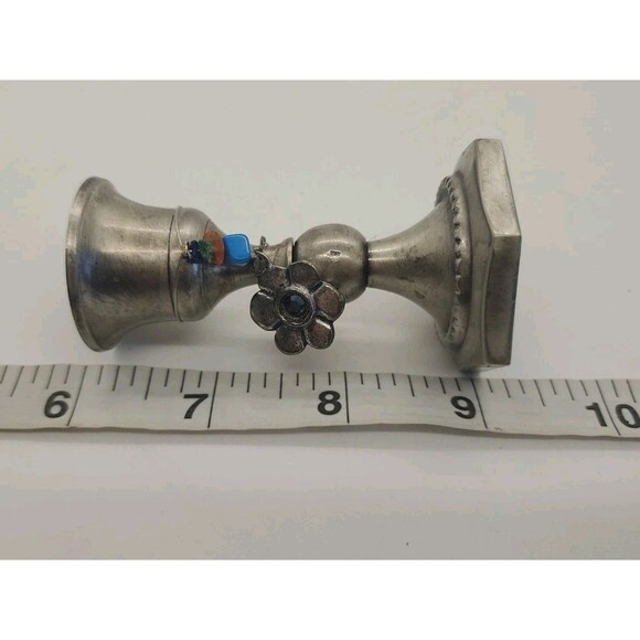 Silver Tone Brass Candlesticks Holders W/ Beads & Flower Charm Appx 3 - Picture 16 of 16